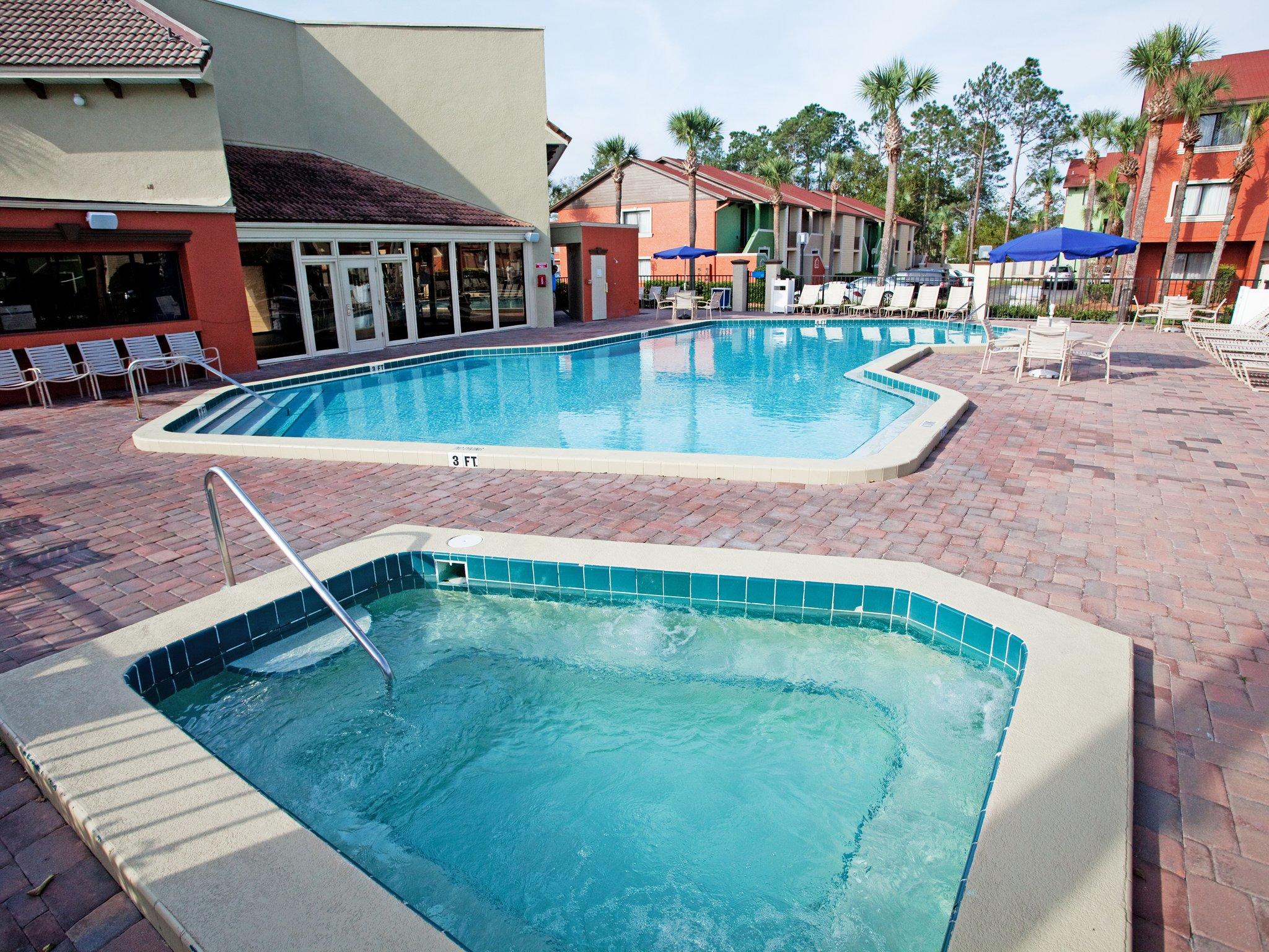 outdoor pool and hot tub