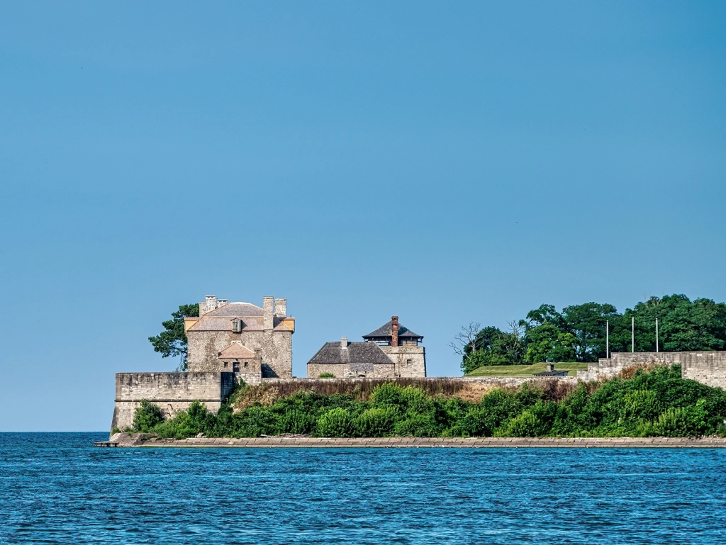 Historic stone fort of Old Fort Niagara on the water, one of the best places to visit in April.