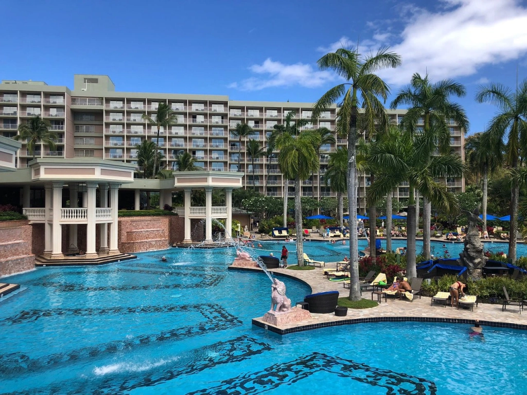 The large scenic pool at Marriott's Kauai Beach Club, a beautiful timeshare with a right of first refusal.