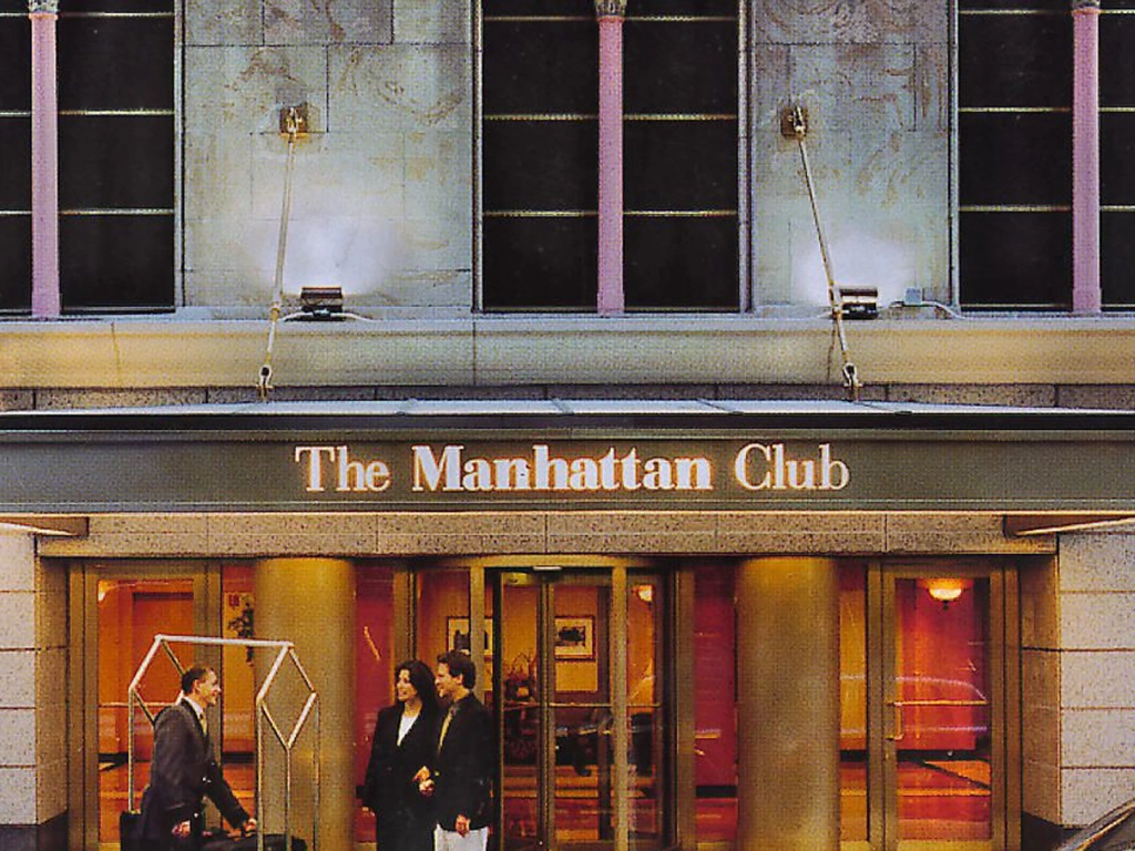 Entrance awning of The Manhattan Club in New York, often cited in bluegreen vacations reviews.