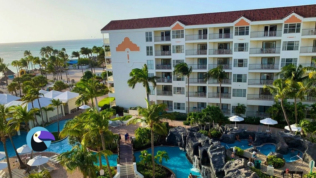 Wondering how does Marriott timeshare work? Explore Marriott's Aruba Ocean Club and its large winding pool.