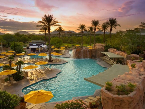 Learn how does Marriott timeshare work while enjoying the large pool and rock waterfalls at Marriott's Canyon Villas.